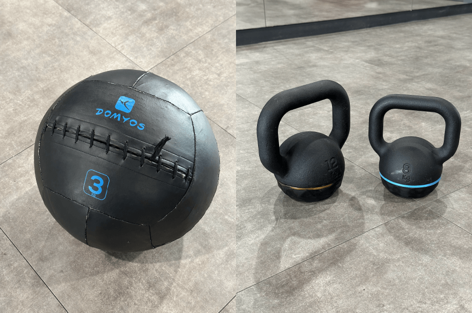 不論是課程或是自主訓練,藥球與壺鈴都是非常便利的健身器材 台中二手軟式藥球-台中二手壺鈴